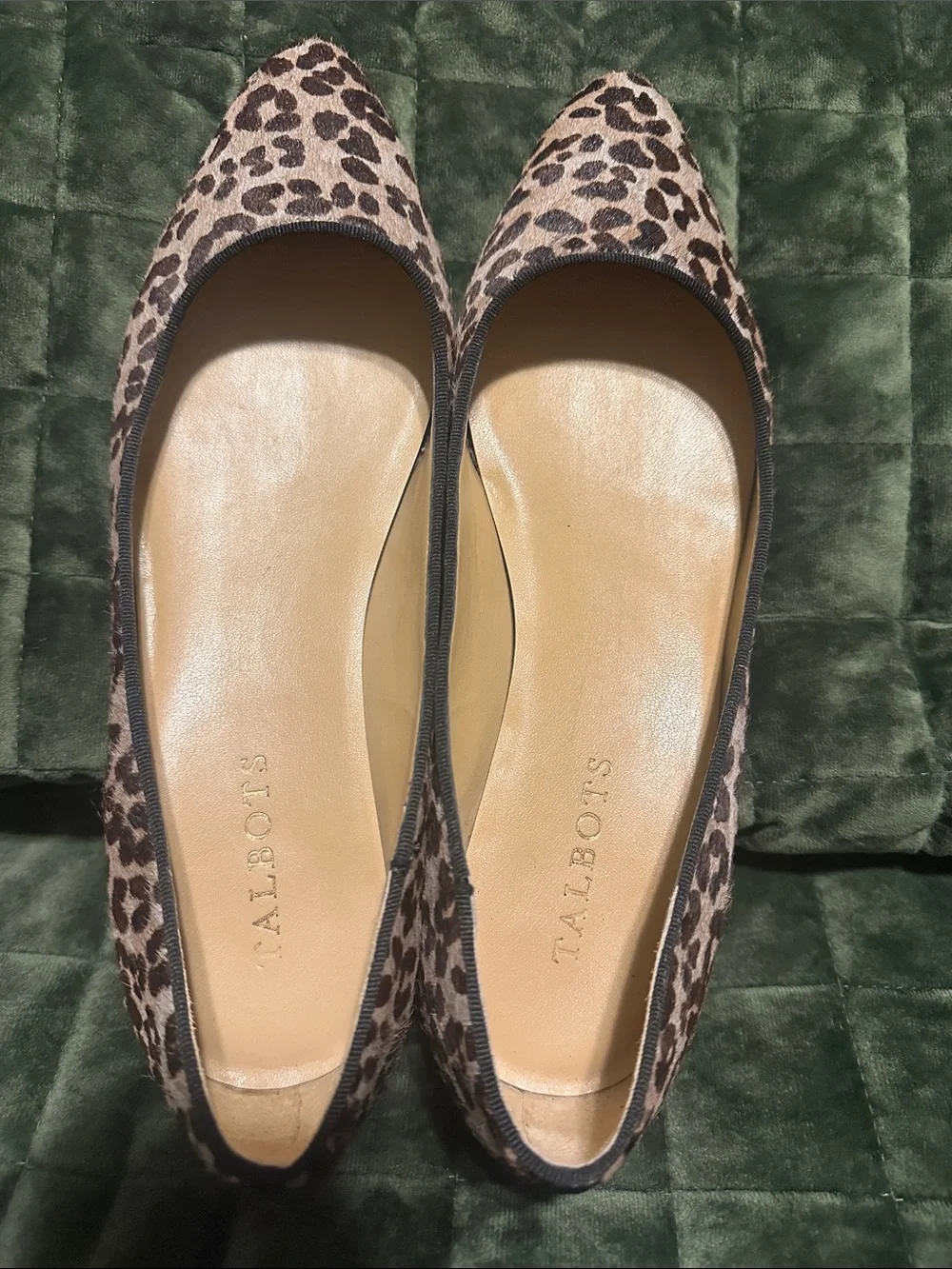 Talbots Leopard Haircalf Pointed Toe Ballet Flats - Brown & Black